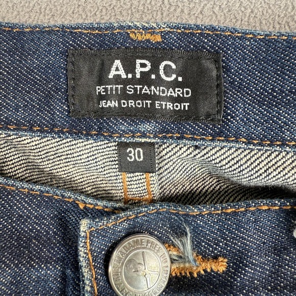 APC Jeans Mens 30x36 Blue Selvedge Slim Straight Petit Standard Button Indigo - Picture 9 of 15
